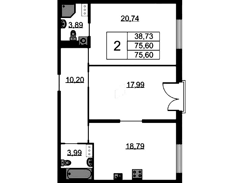 2-комнатная квартира 75.6 м², 5/9 эт., ЖК «Бакунина 33»
